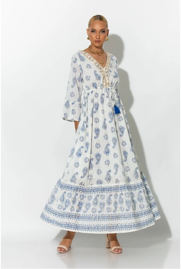 Boho φόρεμα κυπούρ με παγιέτα στην λαιμόκοψη μπλε