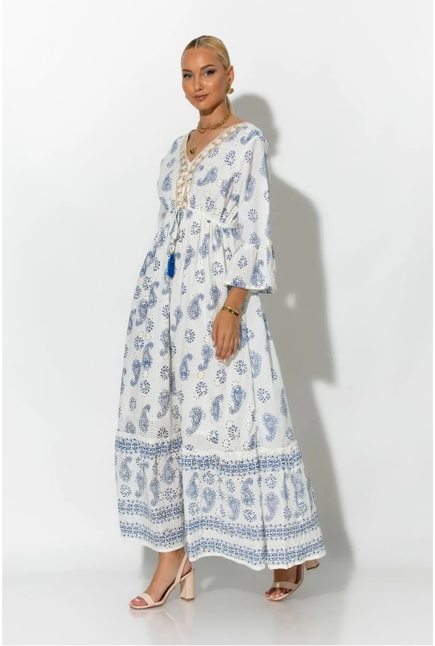 Boho φόρεμα κυπούρ με παγιέτα στην λαιμόκοψη μπλε