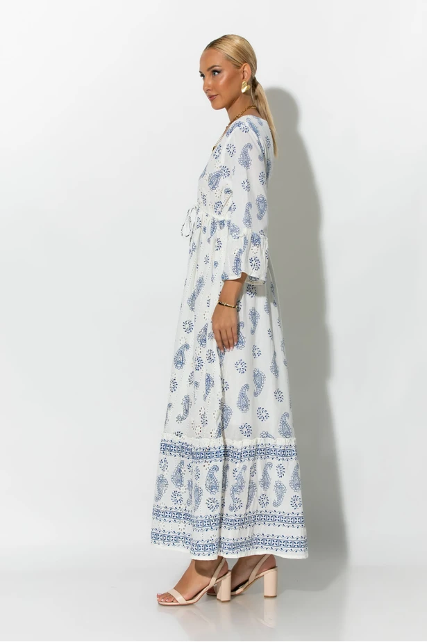 Boho φόρεμα κυπούρ με παγιέτα στην λαιμόκοψη μπλε Boho φόρεμα κυπούρ με παγιέτα στην λαιμόκοψη μπλε