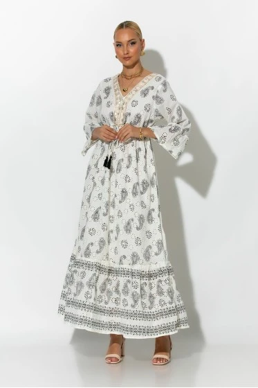 Boho φόρεμα κυπούρ με παγιέτα στην λαιμόκοψη μπεζ