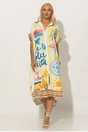 Φόρεμα-πουκαμίσα oversized με print dolce vita κίτρινο