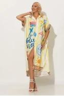 Φόρεμα-πουκαμίσα oversized με print dolce vita κίτρινο
