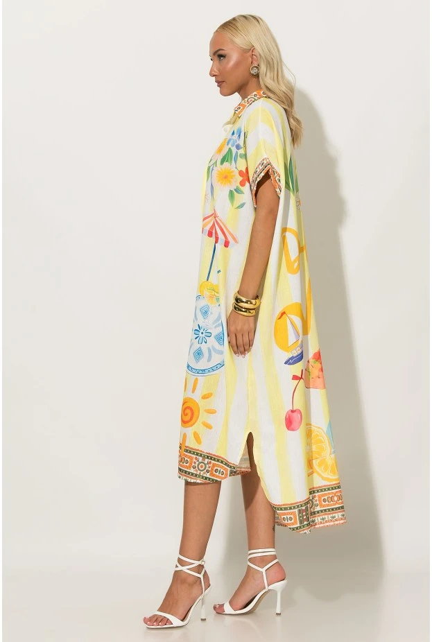 Φόρεμα-πουκαμίσα oversized με print dolce vita κίτρινο