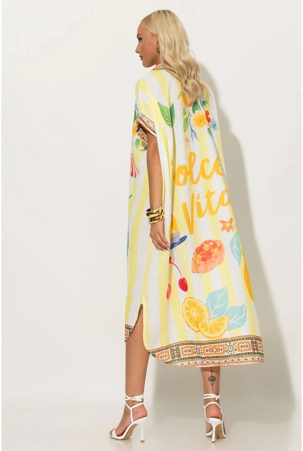 Φόρεμα-πουκαμίσα oversized με print dolce vita κίτρινο