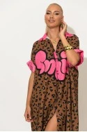 Φόρεμα-πουκαμίσα oversized leopard με print smile καφέ