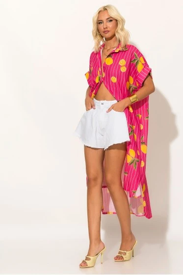 Φόρεμα-πουκαμίσα oversized με print lemon φούξα