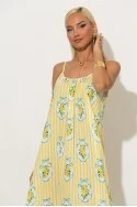 Φόρεμα μίντι τιραντέ ριγέ με print lemon κίτρινο