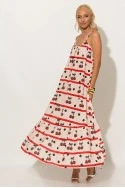 Φόρεμα μάξι τιραντέ με print cherry μπεζ