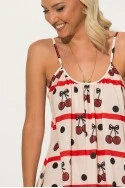 Φόρεμα μάξι τιραντέ με print cherry μπεζ