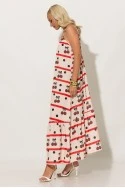 Φόρεμα μάξι τιραντέ με print cherry μπεζ