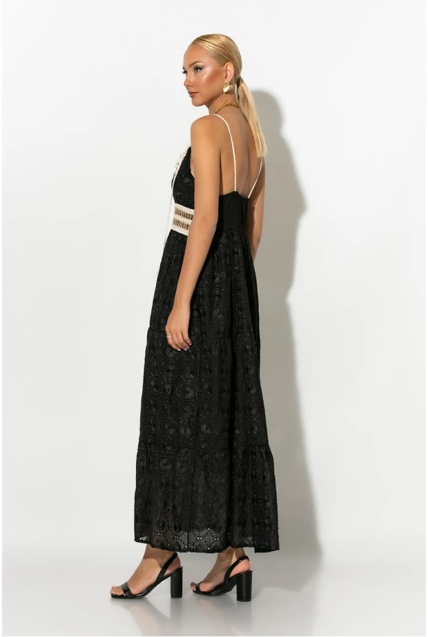 Κυπούρ φόρεμα με κρόσια μαύρο 
