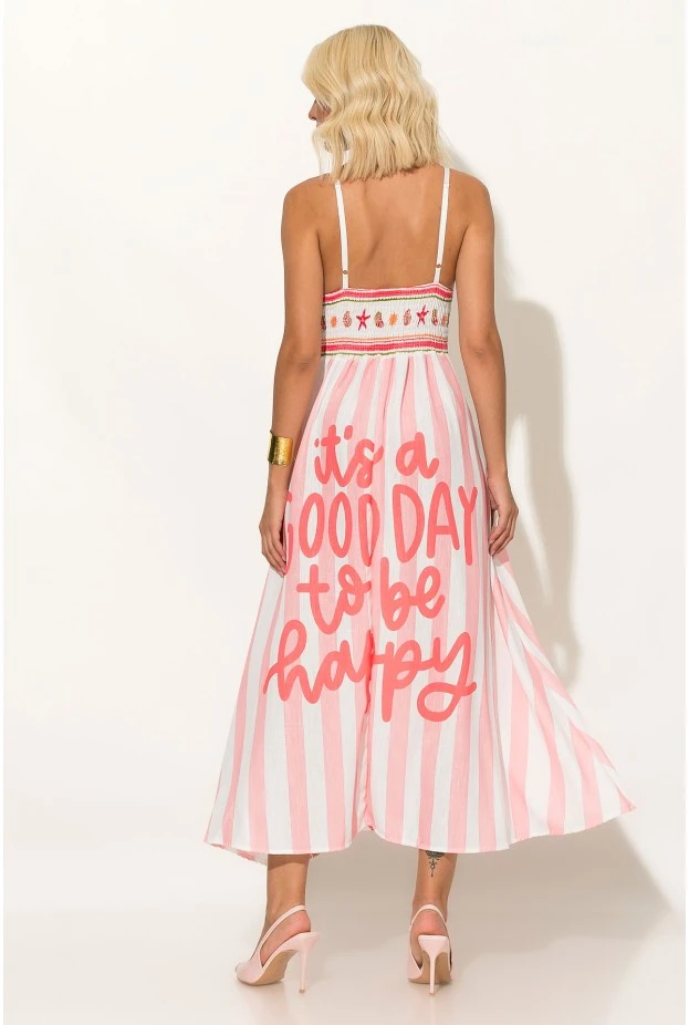 Φόρεμα μίντι τιραντέ με print it's a good day ροζ