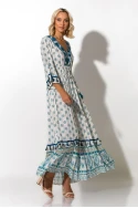 Μάξι φόρεμα boho με τρουακάρ μανίκια σιέλ Μάξι φόρεμα boho με τρουακάρ μανίκια σιέλ