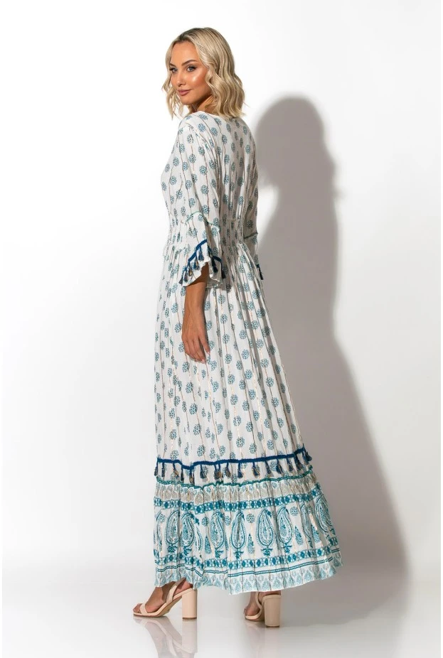 Μάξι φόρεμα boho με τρουακάρ μανίκια σιέλ