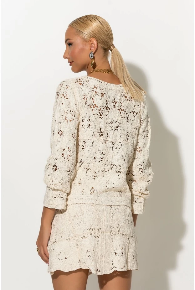 Crochet φούστα με χρυσά κουμπιά και λάστιχο στην μέση μπεζ