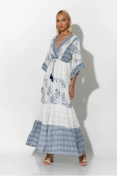 Μάξι φόρεμα floral με κυπούρ λεπρομέρειες μπλε