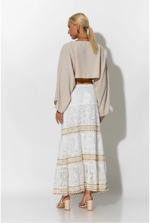 Boho maxi φούστα με δαντέλα λευκό