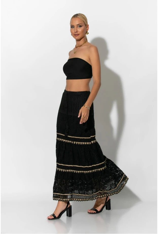 Boho maxi φούστα με δαντέλα μαύρο