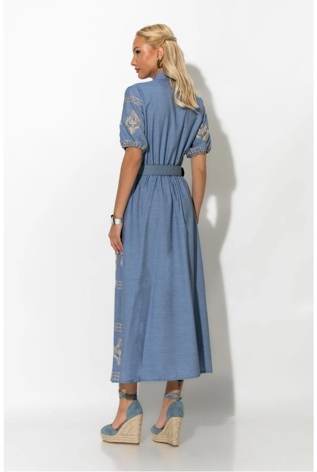Ethnic elegance φόρεμα με κεντήματα μπλε