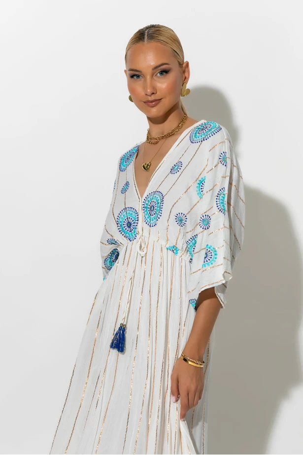Φόρεμα boho με μανίκια νυχτερίδα βεραμάν