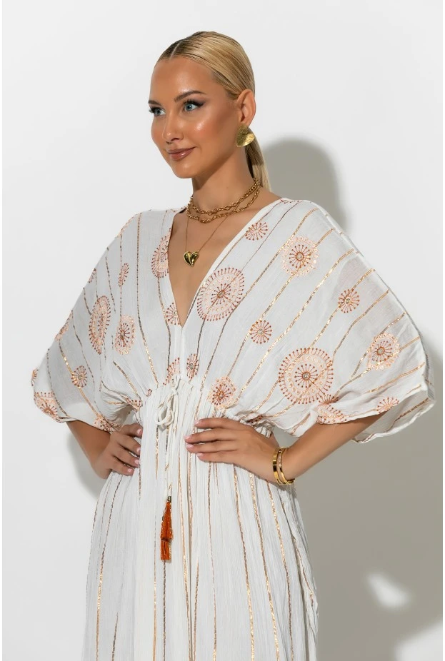 Φόρεμα boho με μανίκια νυχτερίδα πορτοκαλί