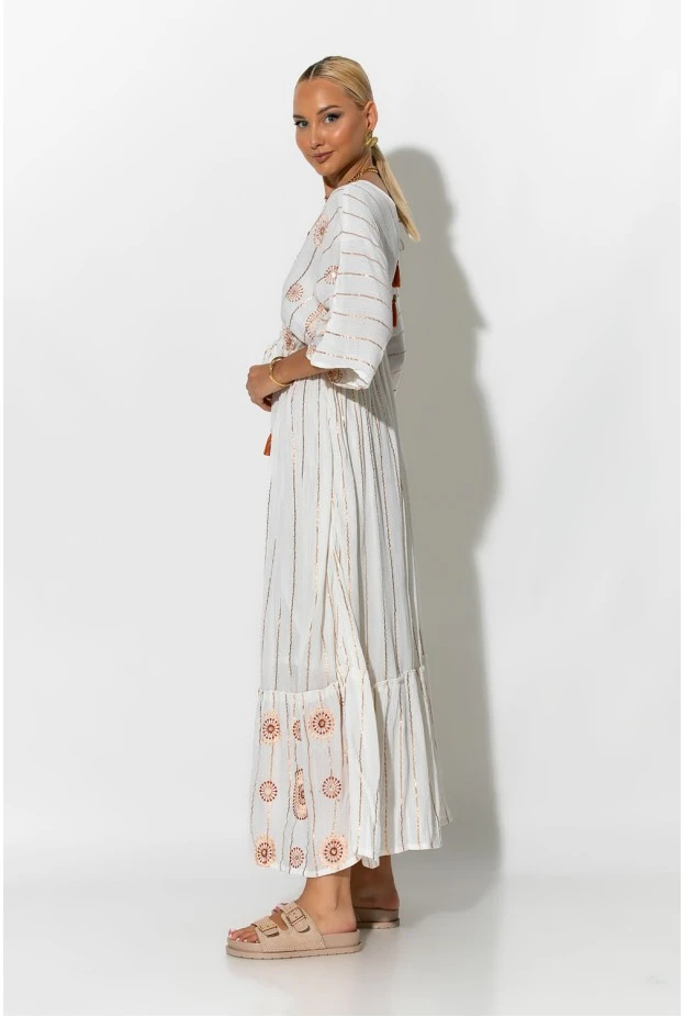 Φόρεμα boho με μανίκια νυχτερίδα πορτοκαλί