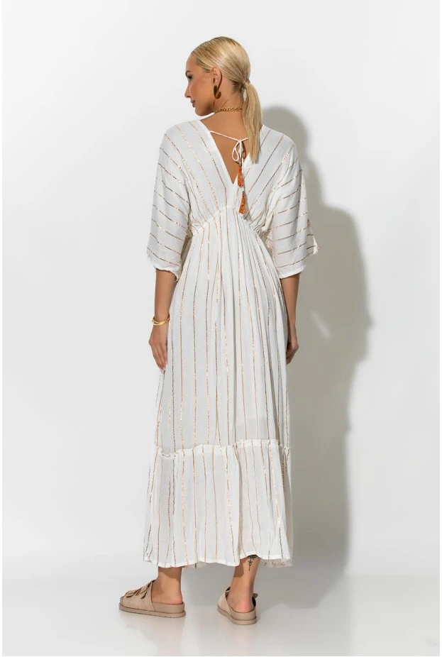 Φόρεμα boho με μανίκια νυχτερίδα πορτοκαλί