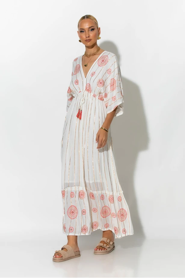 Φόρεμα boho με μανίκια νυχτερίδα κόκκινο Φόρεμα boho με μανίκια νυχτερίδα κόκκινο