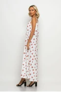 Μάξι φόρεμα τιραντέ cherry print λευκό
