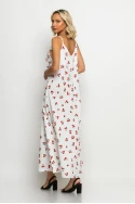 Μάξι φόρεμα τιραντέ cherry print λευκό