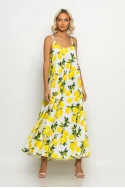 Μάξι φόρεμα τιραντέ lemon print λευκό