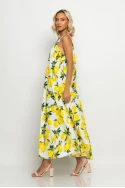 Μάξι φόρεμα τιραντέ lemon print λευκό