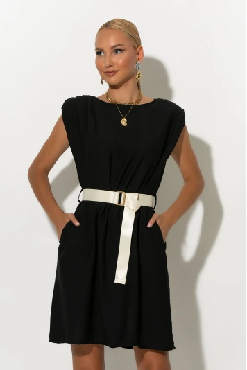 Μίνι φόρεμα μέ βάτες και ζώνη zipper μπεζ