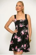 Φόρεμα μίνι floral με δέσιμο πίσω μαύρο