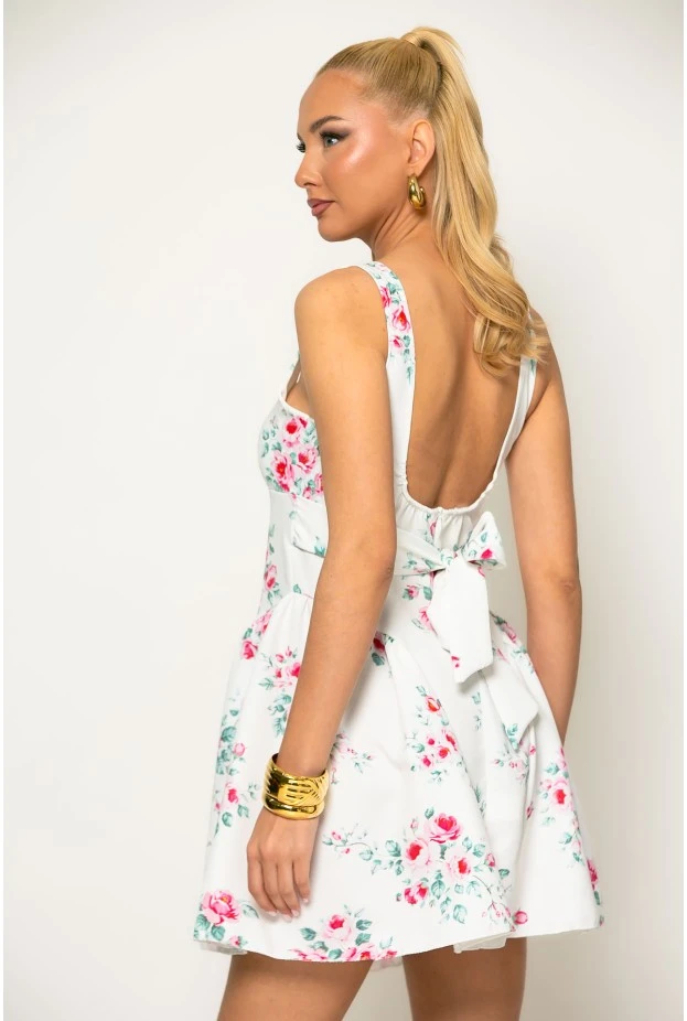 Φόρεμα μίνι floral με δέσιμο πίσω λευκό