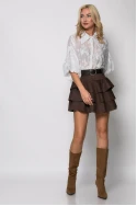 Φούστα μίνι σουέντ με ζώνη και βολάν καφέ