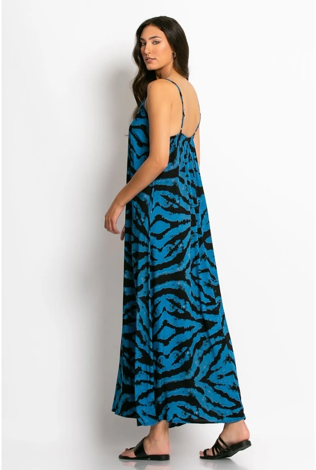 Μάξι φόρεμα εμπριμέ μπλε