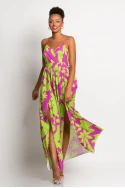 Μάξι φόρεμα εμπριμέ με άνοιγματα μπροστά ματζέντα
