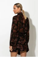 Floral πουκαμίσα με γραβάτα καφέ