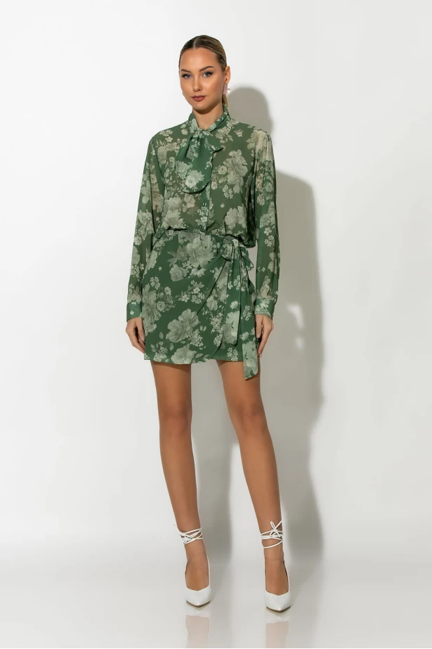 Floral πουκαμίσα με γραβάτα λαδί Floral πουκαμίσα με γραβάτα λαδί