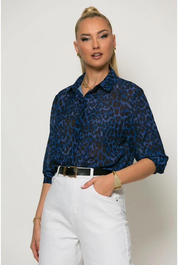 Leopard print πουκάμισο μπλε