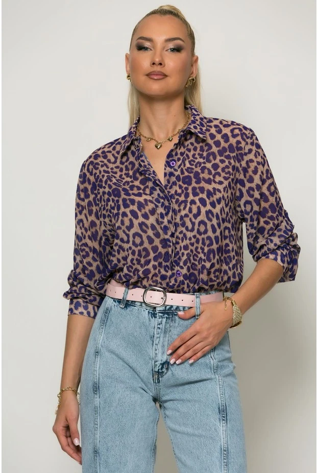 Leopard print πουκάμισο μωβ