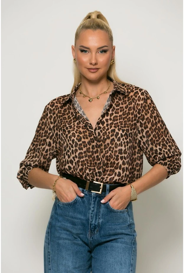 Leopard print πουκάμισο μπεζ