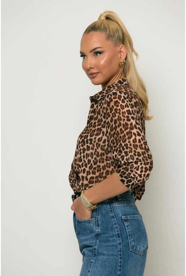 Leopard print πουκάμισο μπεζ