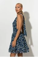 Μίνι φόρεμα leopard print με ανοιχτή πλάτη μπλε
