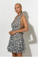 Μίνι φόρεμα leopard print με ανοιχτή πλάτη μπεζ