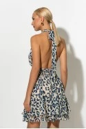 Μίνι φόρεμα leopard print με ανοιχτή πλάτη μπεζ