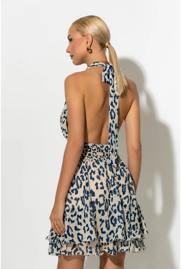 Μίνι φόρεμα leopard print με ανοιχτή πλάτη μπεζ