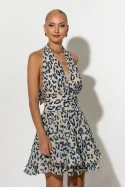Μίνι φόρεμα leopard print με ανοιχτή πλάτη μπεζ