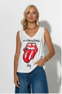 Αμάνικο t-shirt με στάμπα rolling λευκό Αμάνικο t-shirt με στάμπα rolling λευκό